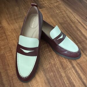 Cole Haan Stassi two-tone Penny Loafers - 9B - Bloodstone + Ivory